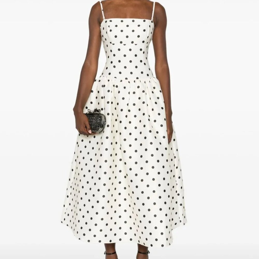 Self-Portrait Cream Polka Dot Taffeta Midi Dress